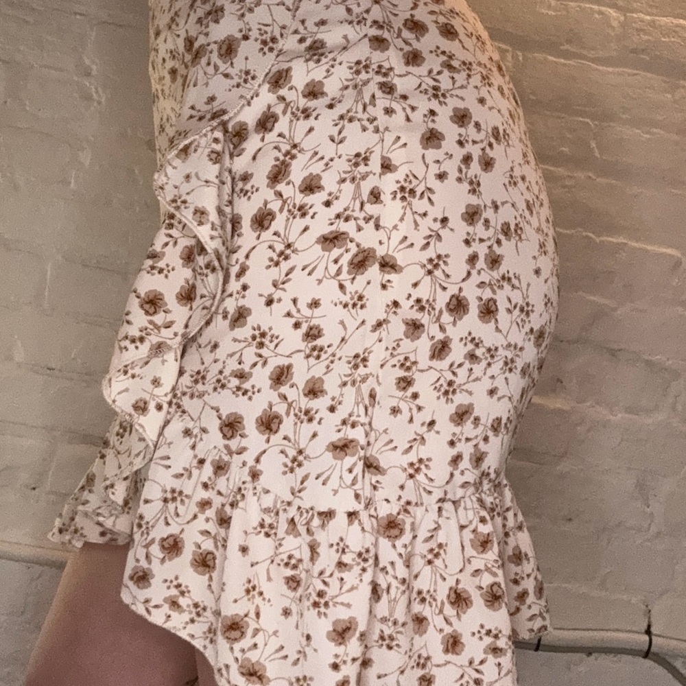 Cream Floral Ruffle Mini Skirt